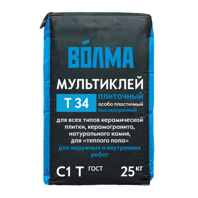 Клей плиточный ВОЛМА Мультиклей Т 34 25 кг (56 шт/поддон) C1